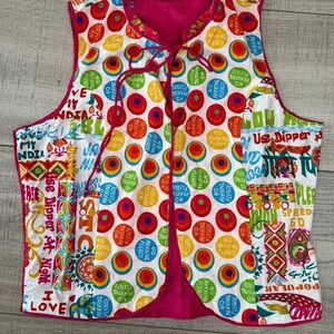 Vintage Biba Colorful Print‎ Tie Vest – Size 34